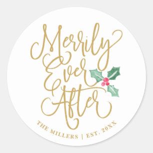 Merrily immer nach Hochzeit   Gold Runder Aufkleber