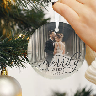 Merrily immer nach Hochzeitsstift Foto Ornament Aus Glas