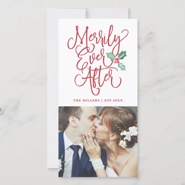 Merrily immer nach Hochzeitstag Foto Feiertagskarte (Vorderseite)