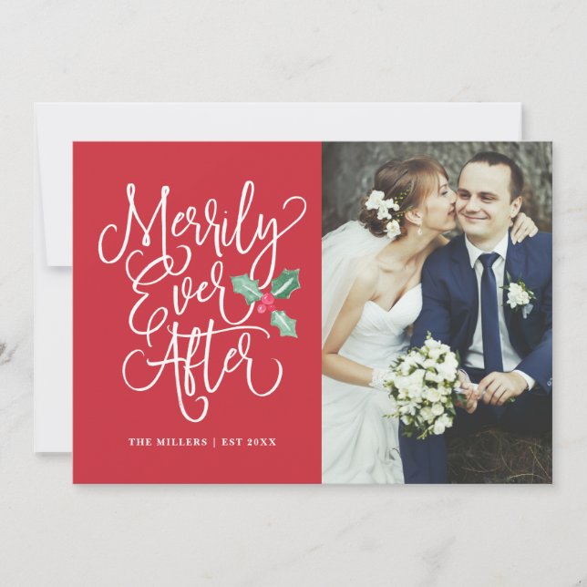 Merrily immer nach Hochzeitstag Foto Feiertagskarte (Vorderseite)