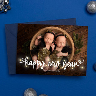 Merrily Lit Happy New Year Foto Card Feiertagskarte