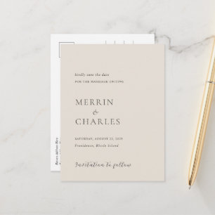 Merrin Beige Elegant Wedding Save the Date Ankündigungspostkarte