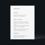 Merrin Black and White Elegante Wedding Menükarte<br><div class="desc">Modernes Hochzeitsmenü mit einem schlichten und dennoch eleganten Design.</div>