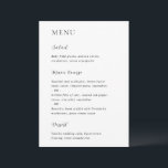 Merrin Black and White Elegante Wedding Menükarte<br><div class="desc">Modernes Hochzeitsmenü mit einem schlichten und dennoch eleganten Design.</div>
