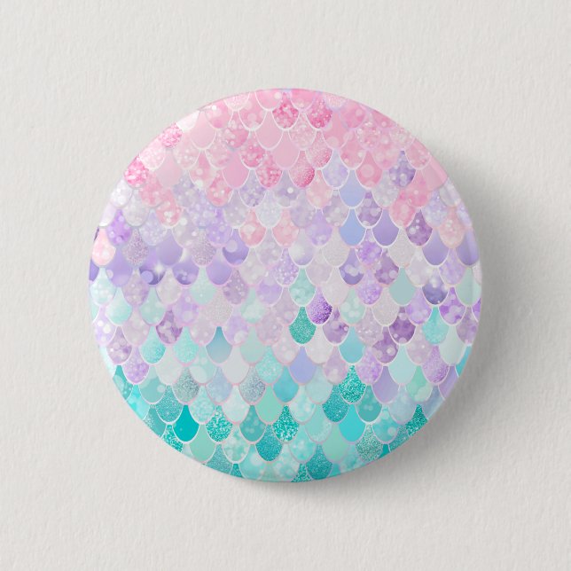Merrmaid stuft Muster, das Pastellrosa ein, lila, Button (Vorderseite)