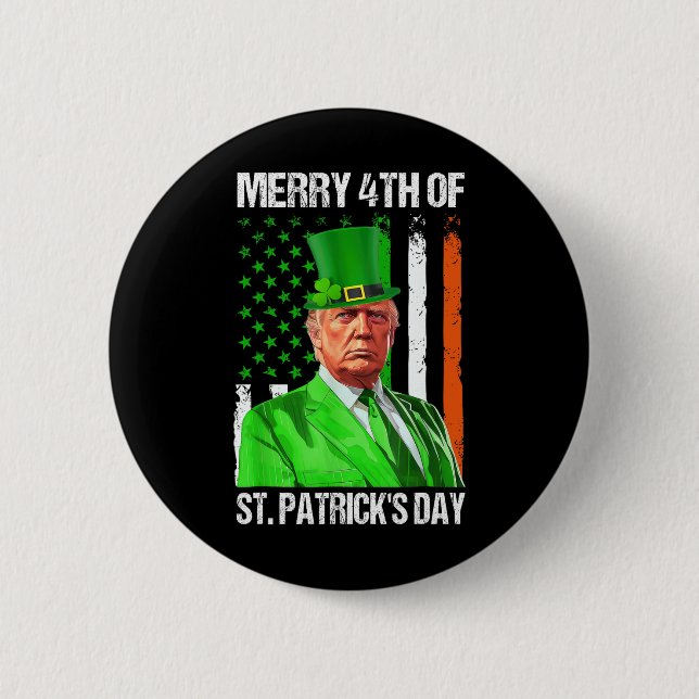 Merry 4. St Patricks Day Trump Leprechaun Hat Button (Vorderseite)