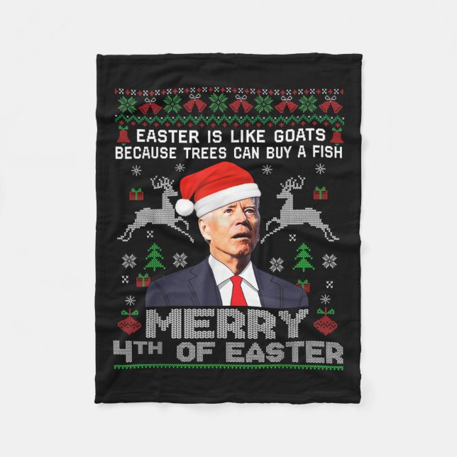 Merry 4th Of Easter Funny Biden Ugly Christmas Swe Fleecedecke (Vorderseite)