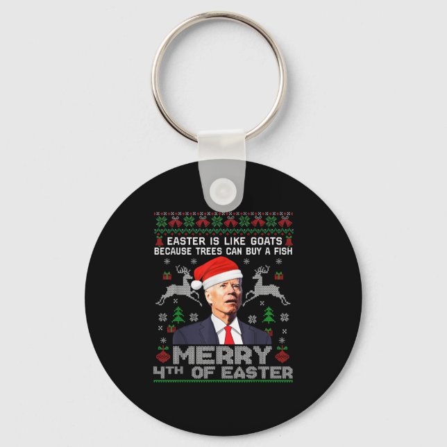 Merry 4th Of Easter Funny Biden Ugly Christmas Swe Schlüsselanhänger (Vorderseite)