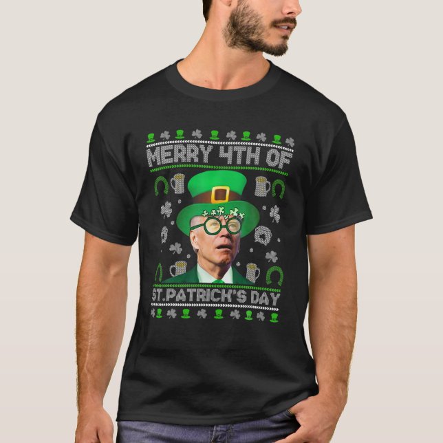 Merry 4th of St Patrick's Day Joe Biden Leprechaun T-Shirt (Vorderseite)