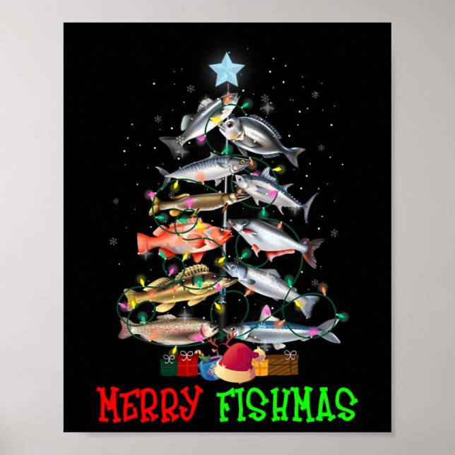 Merry A Fishmas Funny Christmas Tree Lights Fish F Poster (Vorne)