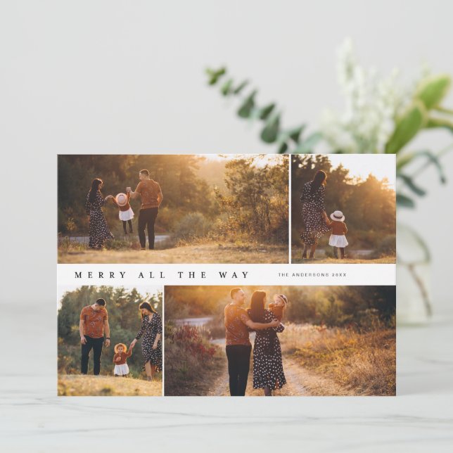 Merry All way 4-Foto Collage Weihnachtskarte Einladung (Stehend Vorderseite)