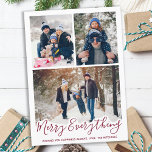 Merry alles Einfache Red Family Foto Feiertagskarte<br><div class="desc">Senden Sie Weihnachts-Grüße mit dieser bezaubernden Merry Everything Happy Always Karte in einem trendigen roten Design. Zurück : Merry alles ~ wünschen Ihnen immer Glück. Personalisieren Sie mit Ihrem Familiennamen und individuellen Namen. Diese Foto Collage Ferienkarte wird bei allen Ihren Freunden und Familienmitgliedern beliebt sein. Besuchen Sie unsere Kollektion für...</div>