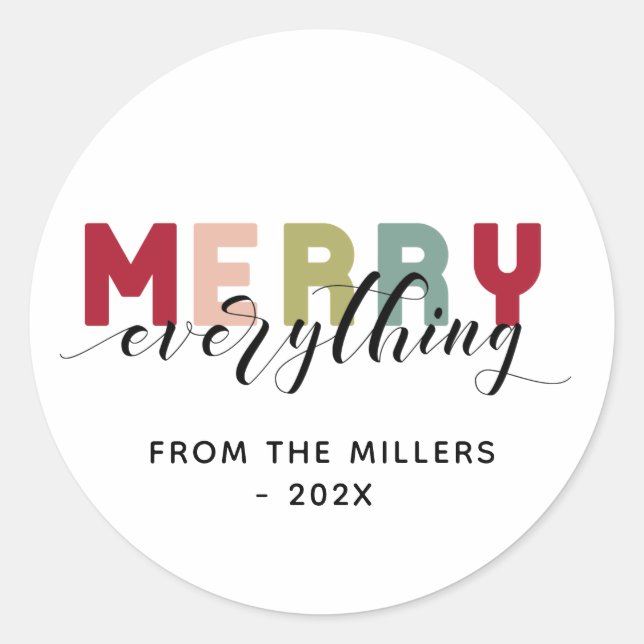 Merry Alles farbige personalisierte Aufkleber (Vorderseite)