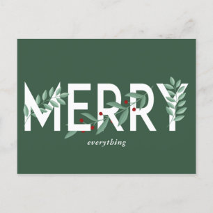 Merry alles Grüne Holly Berries Foliage Feiertagspostkarte