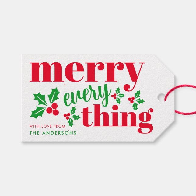 Merry alles Moderne Weihnachten hell rot Geschenkanhänger (Vorderseite (Horizontal))