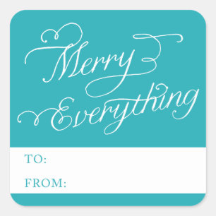 MERRY ALLES SCRIPT   FERIENFOTOKARTE QUADRATISCHER AUFKLEBER