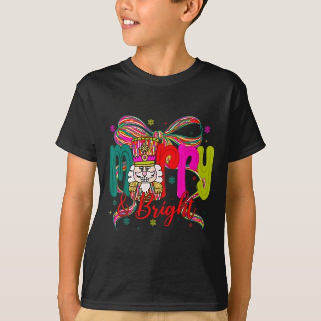 Merry &amp; Bright Coquette Bow Nutcracker Christm T-Shirt (Vorderseite)