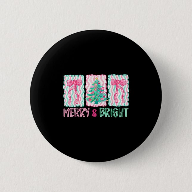 Merry &amp; Bright Coquette Preppy Bow Xmas Tree W Button (Vorderseite)
