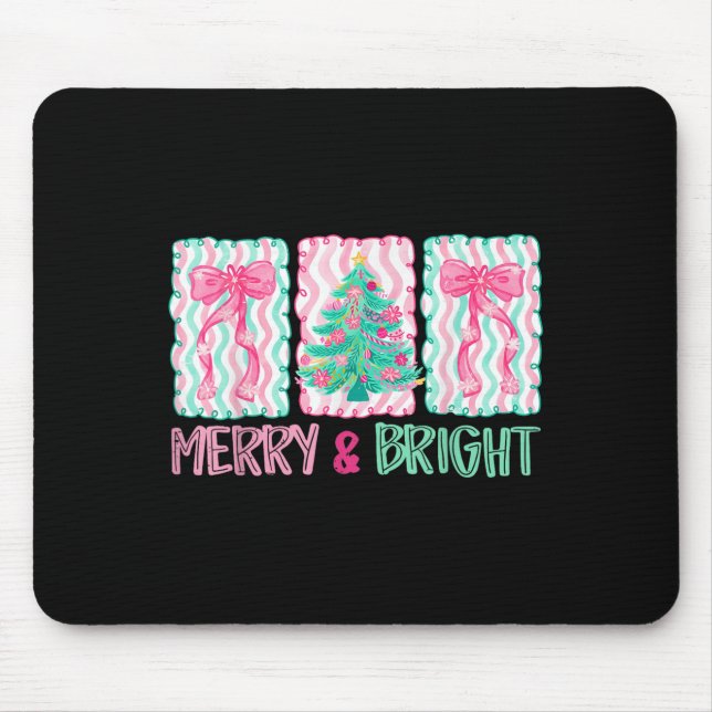 Merry &amp; Bright Coquette Preppy Bow Xmas Tree W Mousepad (Vorne)