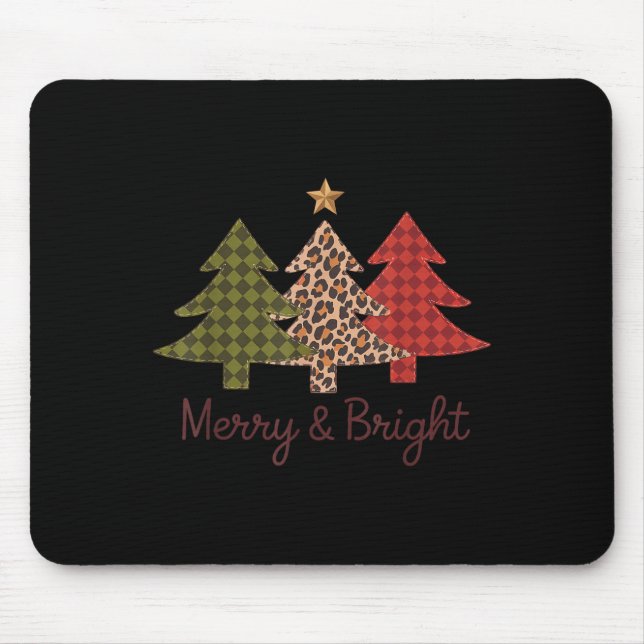 Merry &amp; Bright Plaid Leopard Christmas Tree Xm Mousepad (Vorne)