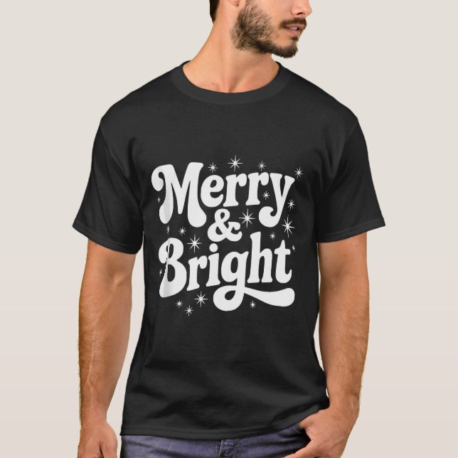 Merry &amp; Bright Retro Christmas Groovy Holiday  T-Shirt (Vorderseite)