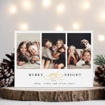 Merry and Bright 3 Foto Gold Foil Urlaubskarte Folieneinladung<br><div class="desc">FARBE | Einfache und elegante Foto-Folienkarte mit dekorativem "und"-Drehbuch zwischen 2 Wörtern und nahtlosem Muster auf der Rückseite. Für eine weiter gehende Anpassung dieses Designs klicken Sie bitte auf den BUTTON BLAU DESIGN TOOL oben!</div>