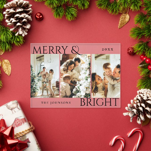 Merry and Bright 3 Photo Collage Holiday Card Acryleinladungen (Insitu (Feiertag))