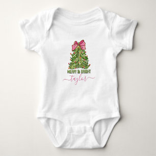 Merry and Bright Baby Name Custom Weihnachtsbaum Baby Strampler