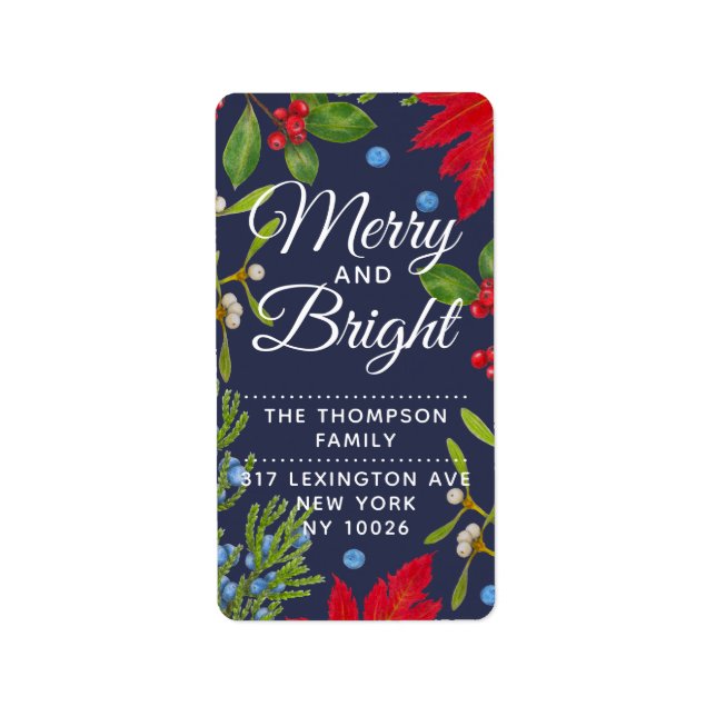Merry and Bright ・ Botanische Winterferien Pflanze Adressaufkleber (Vorne)