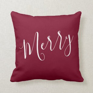 Merry and Bright Burgundy Christmas Throw Kissen