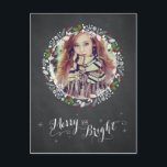 Merry and Bright - Chalkboard PostCard Feiertagspostkarte<br><div class="desc">Die dargestellten Fotos sind nur Beispiele und nicht zum Weiterverkauf bestimmt. Bitte passen Sie dieses Produkt mit Ihren eigenen Bildern an, wenn Sie es kaufen möchten. ANPASSUNG ♡ Fügen Sie Ihren Namen, Ihr Monogramm, Ihre Nachricht usw. hinzu. ♡ Benutze deine Lieblings-Schriftart. ♡ Hinzufügen benutzerdefinierter Farben. BITTE BEACHTEN ♡ Farben, die...</div>