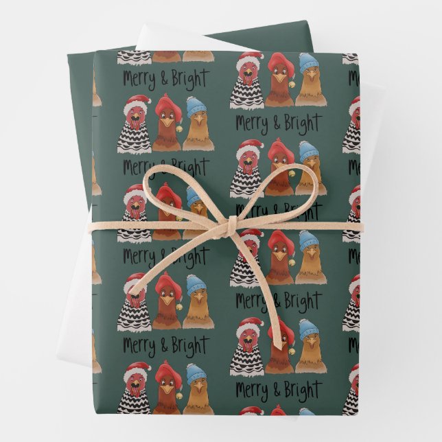 Merry And Bright Chickens Christmas Farm Animal  Geschenkpapier Set (Beispiel)