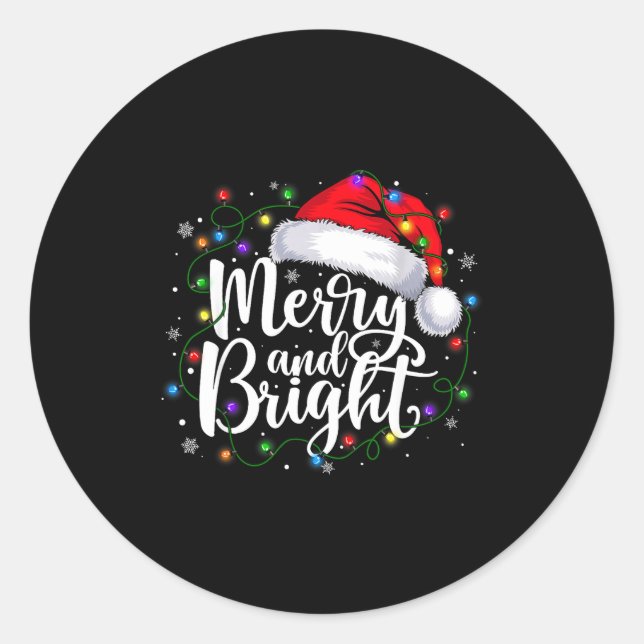 Merry And Bright Christmas Lights Santa Hat Xmas H Runder Aufkleber (Vorderseite)