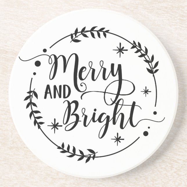 Merry and Bright Christmas Saying Coaster Sandstein Untersetzer (Vorne)