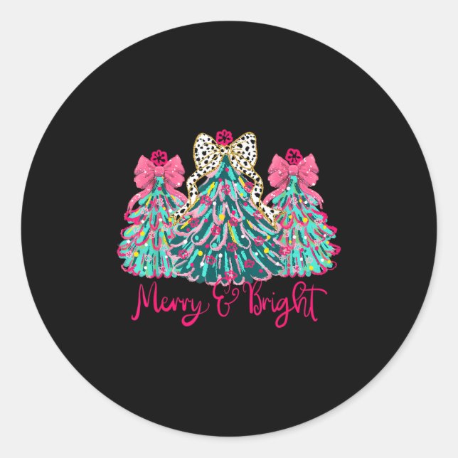 Merry And Bright Christmas Tree Coquette  Runder Aufkleber (Vorderseite)