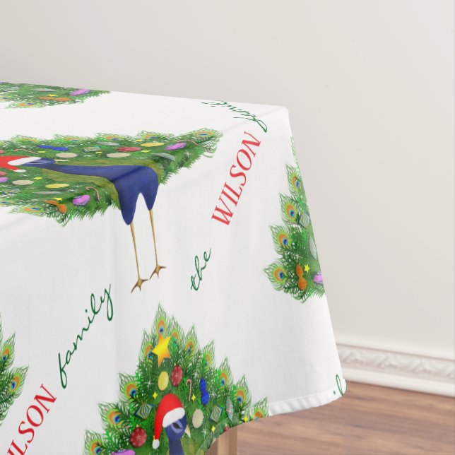 Merry and Bright Christmas Tree Peacock Pattern Tischdecke (Beispiel)