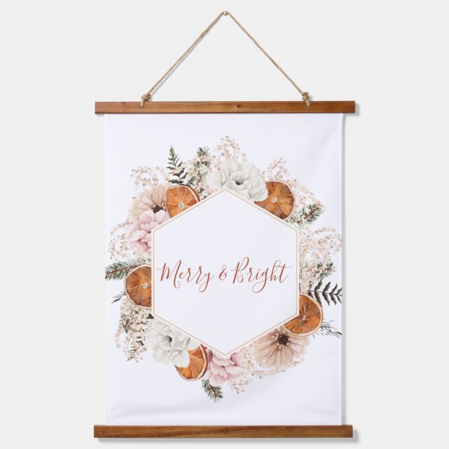 Merry and Bright Citrus Holiday Wall Wandteppich Mit Holzrahmen (Vorderseite)