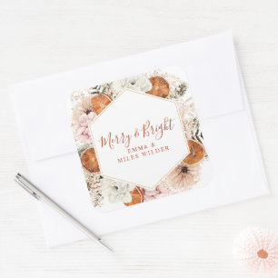 Merry and Bright Citrus Pine Holiday Floral Quadratischer Aufkleber