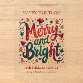 Merry and Bright Colorful Festive Retro Typography Acryleinladungen