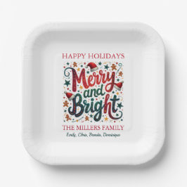 Merry and Bright Colorful Festive Retro Typography Pappteller