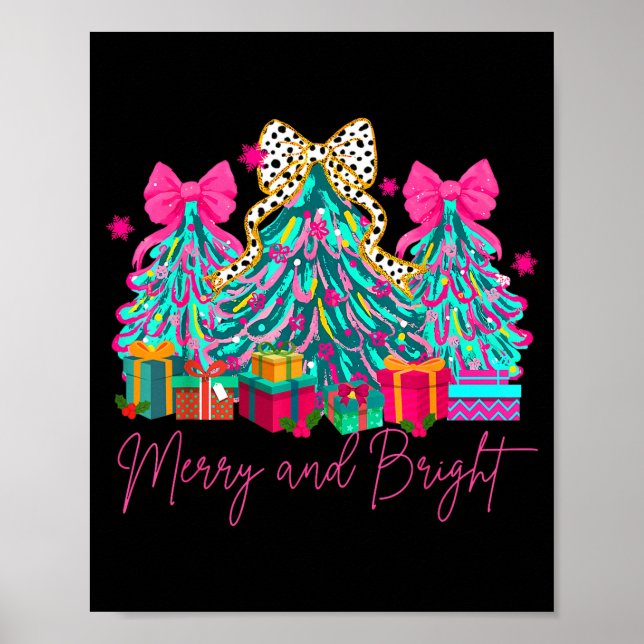 Merry And Bright Coquette Bow Christmas Tree Women Poster (Vorne)