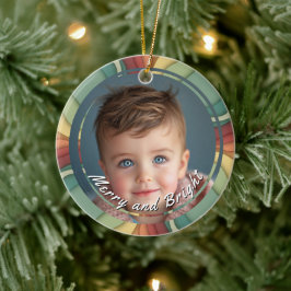 Merry and Bright Custom Child Foto Keramik Ornament