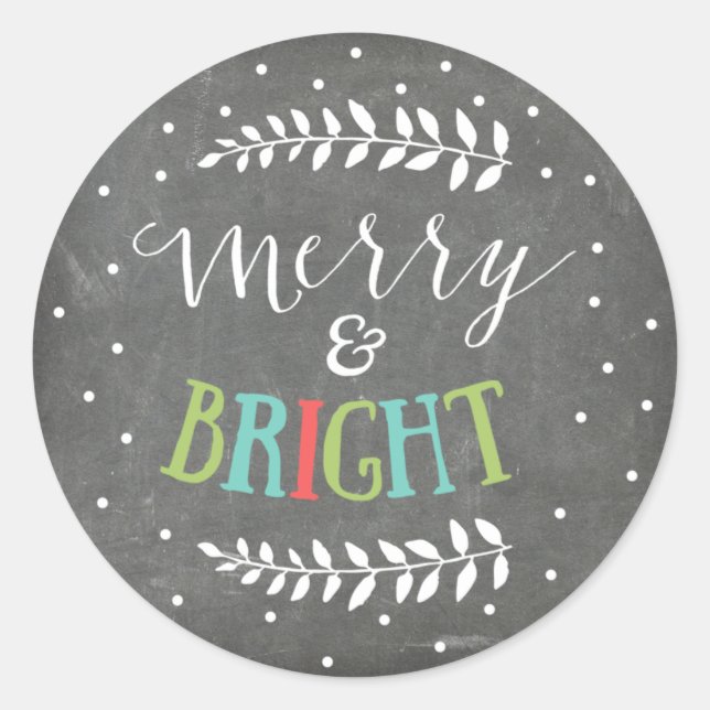 Merry and Bright Dots Weihnachtsaufkleber Runder Aufkleber (Vorderseite)