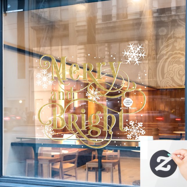 Merry and Bright, Elegante gold Christmas Café Fensteraufkleber (Café-Fenster)