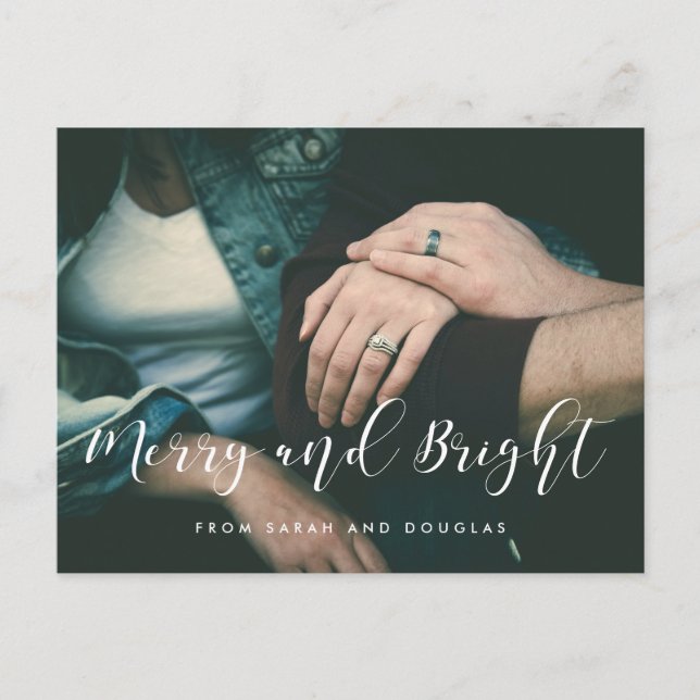 Merry and Bright Elegantes Foto Postkarte (Vorderseite)