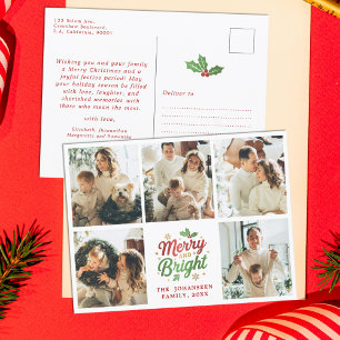 Merry and Bright Family Foto Collage Weihnachten Postkarte