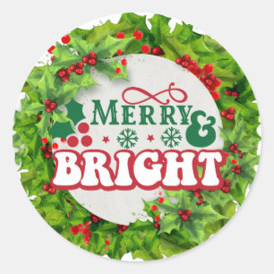 Merry and Bright Fun Holly Berries Runder Aufkleber