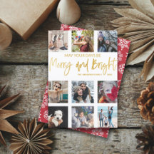 Merry and Bright Gold Script Foto Collage