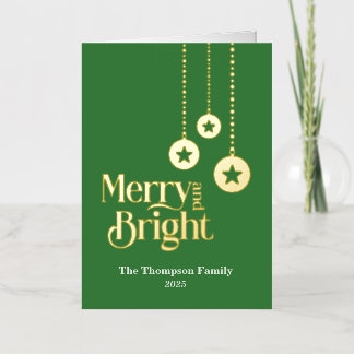 "Merry and Bright" Green Foll Foil Holiday Card