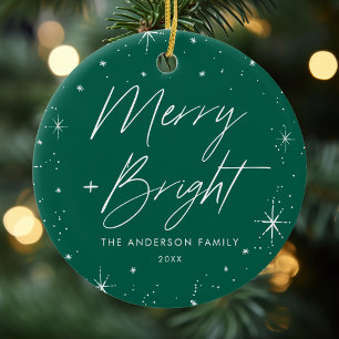 Merry and Bright Green Holiday Foto Keramik Ornament